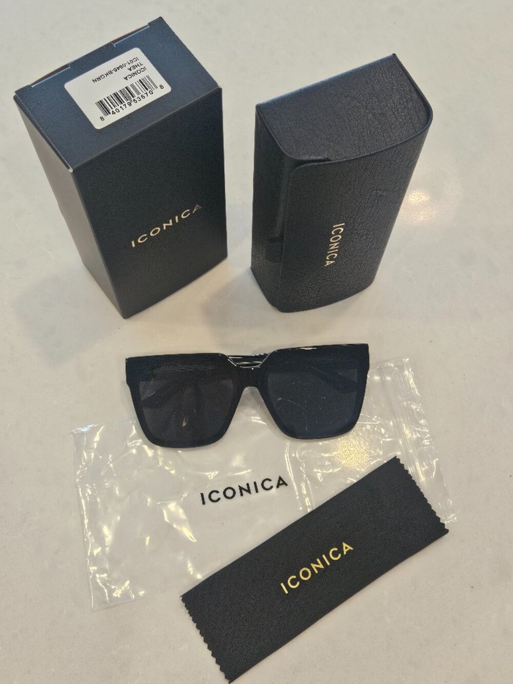 DIFF Iconica Thea Designer Square Oversize Sunglasses - Black Frame/Grey Lenses